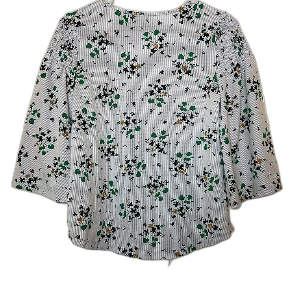 Pinstripe Floral Flare 3/4 Sleeve Lightweight Ann Taylor Popover Blouse Size XS